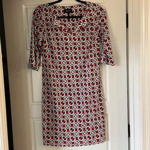 Laundry By Design Red Blue Geometric Stretch 3/4 Sleeve Shift Tunic Dress Size 2